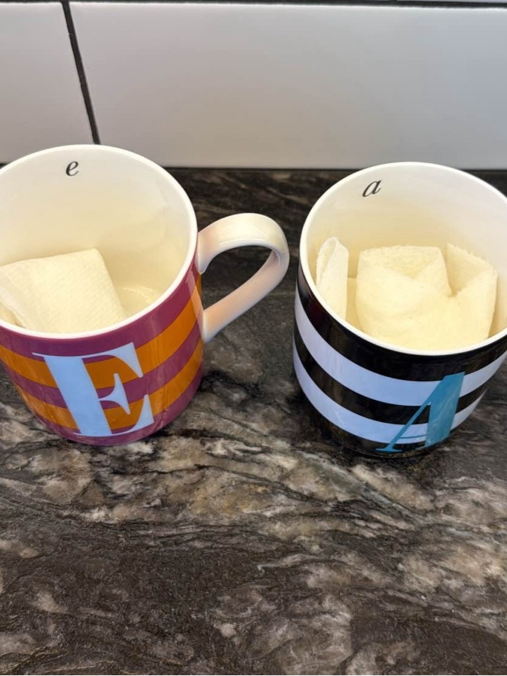 Kate Spade + Lenox Wickford Red Letter Day Striped Monogram Ceramic Mugs - Picture 2 of 7